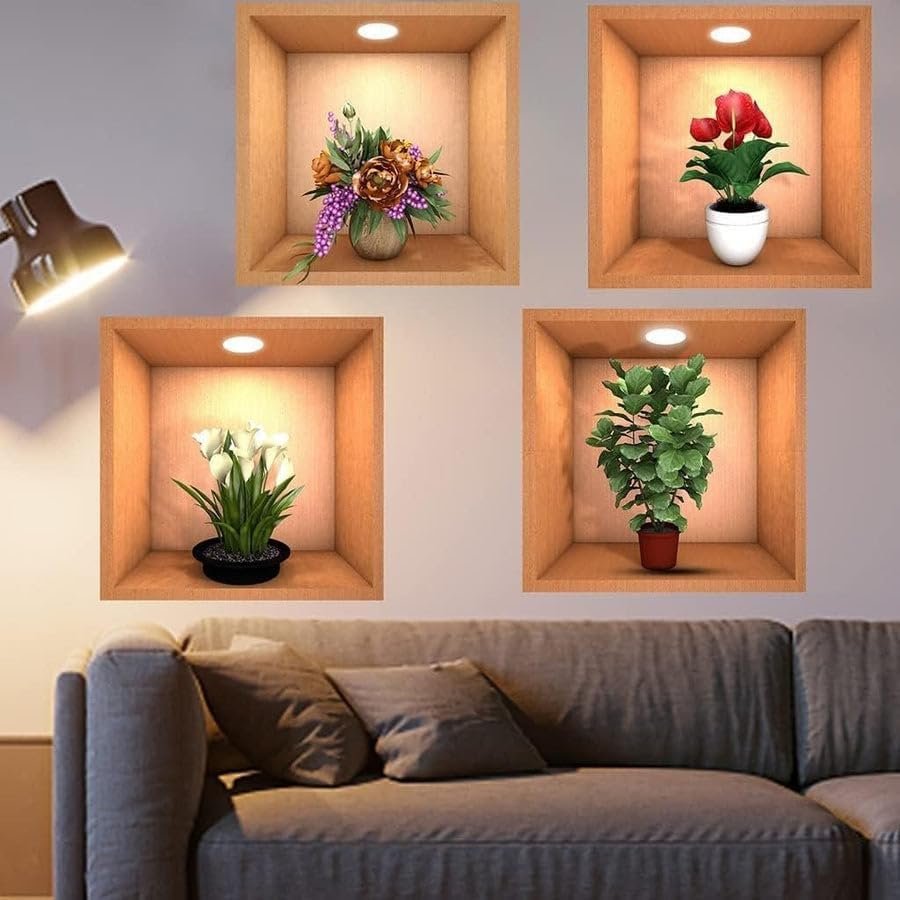 3D Vase Wall Stickers | Flower Pot Wall Stickers | 3D Wall Stickers | 3D Wallpaper Self Adhesive Stickers |3D Vinyl Removable Wall Sticker for Living Room Dining Room Bedroom (Multi-Design)