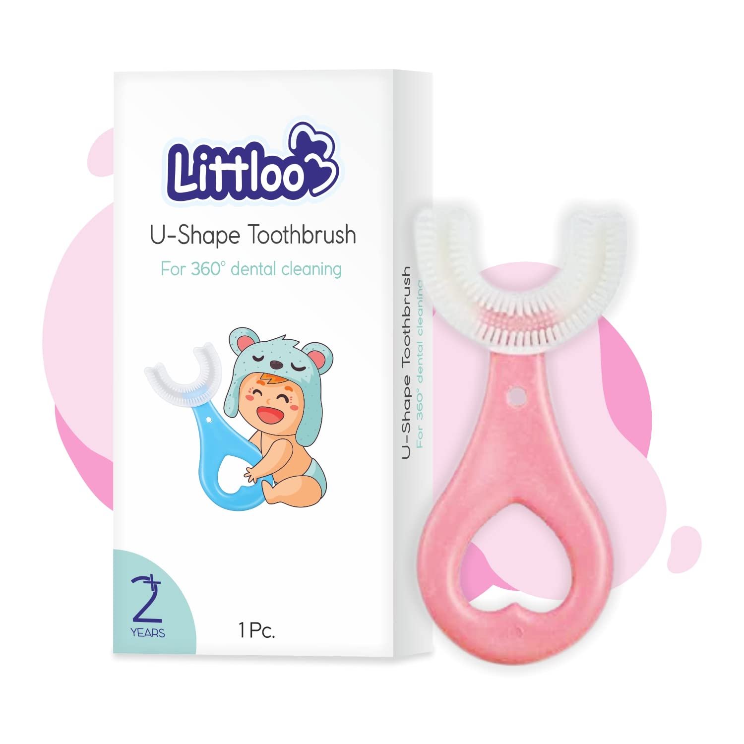 U-Shaped Kids Manual Toothbrush,Silicone Toothbrush,Food Grade Quality,Soft & Elastic Bristles For 360 Degree Dental Cleaning,Toxic-Free Material,Toothbrush -Pack Of 1(Pink)