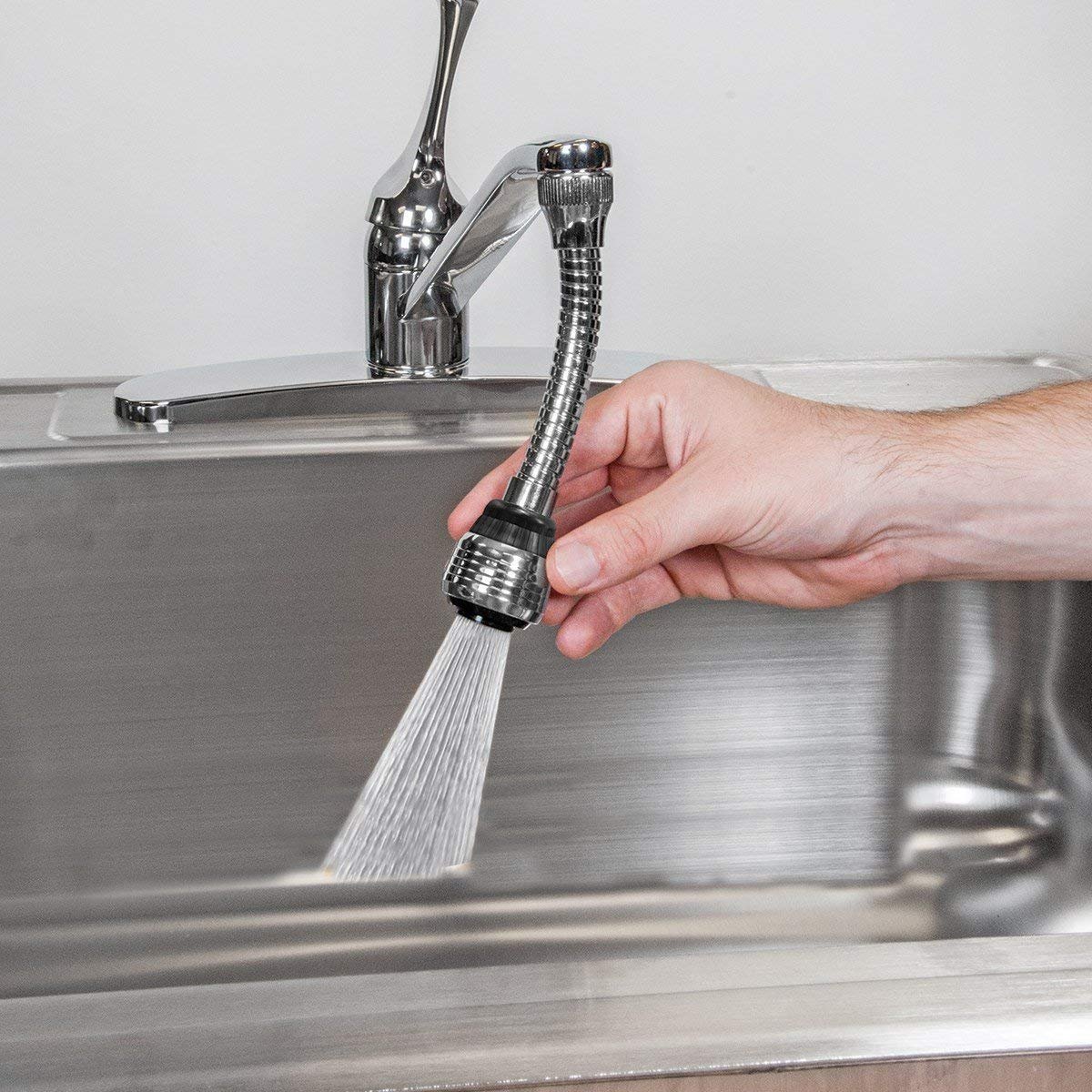 Turbo Flex 360 Kitchen Flexi Tap, 360 Anti-Splash Water Saving Nozzle, Flexible Faucet Sprayer, Water Extender for Kitchen & Bathroom (6?,Silver)
