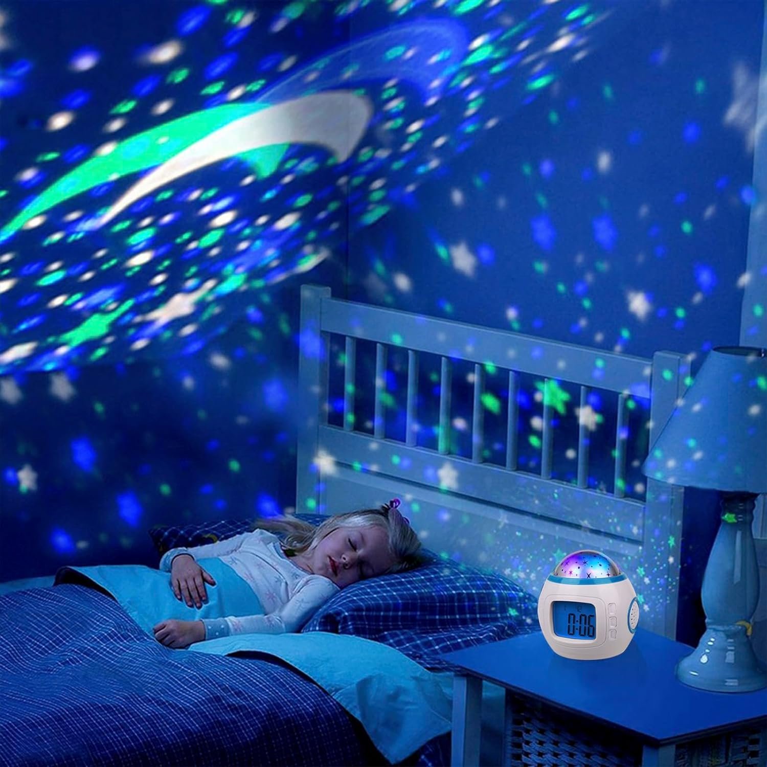Kids Alarm Clock, Stars 7 Color Changing Night Light, Digital Alarm Clock Temperature Detect for Toddler, Children Boys and Girls, Students to Wake up at Bedroom, Bedside, Batteries Operated