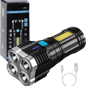 4 in 1 Led Torch Lights Rechargeable Emergency Torch Light 3W USB Charge Flashlight - High Power Long Distance Beam Range 4 Mode Torch for Outdoor, Indoor,Hiking,Walking,Camping