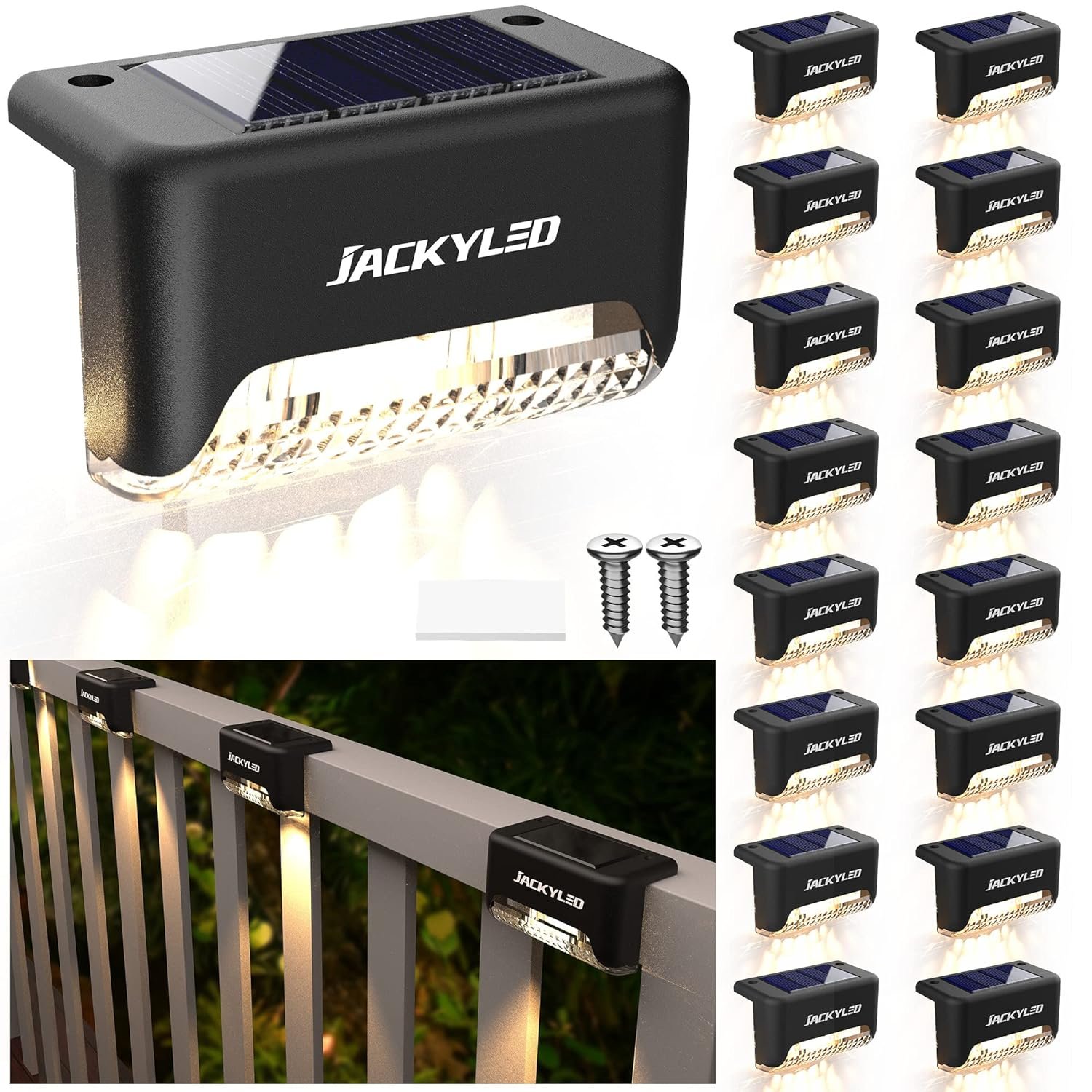 16 Pack, Step Lights Waterproof LED Solar Power Outdoor Fence Light for Deck Stair Railing, Outside Lighting for Wall Garden Backyard Patio Balcony D?cor