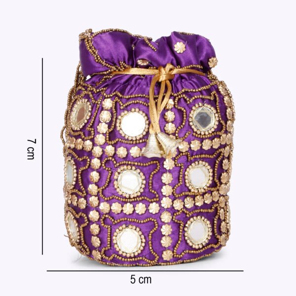 Combo - Designer Embroidered Potli Bag - Yellow & Purple - Image 4