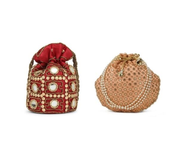 Designer Embroidered Potli Bag Combo- Maroon& Beige