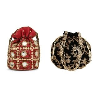 Designer Embroidered Potli Bag Combo- Maroon& Black