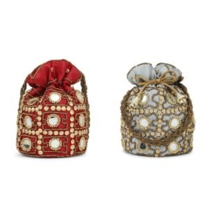 Designer Embroidered Potli Bag Combo- Maroon& White