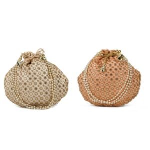 Combo of Golden & Beige Designer Embroidered Potli Bag