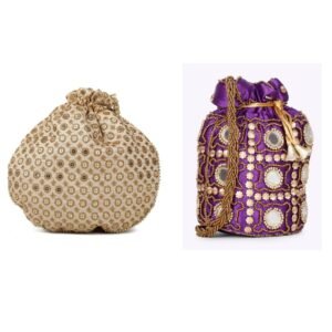 Combo - Designer Embroidered Potli Bag - Golden & Purple