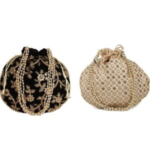 Combo - Designer Embroidered Potli Bag - Golden & Black