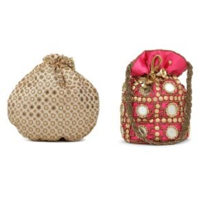 Combo - Designer Embroidered Potli Bag - Golden & Red