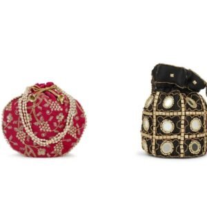 Designer Embroidered Potli Bag Combo- Pink & Black