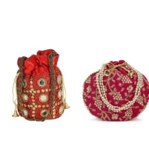 Combo - Designer Embroidered Potli Bag - Red & Pink