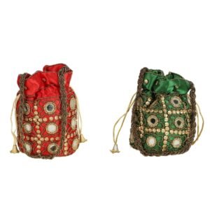 Combo - Designer Embroidered Potli Bag - Red & Gold