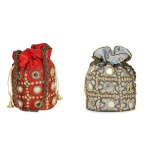 Combo - Designer Embroidered Potli Bag - Red & White