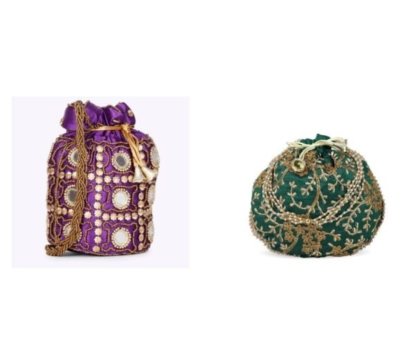 Combo - Designer Embroidered Potli Bag - Purple & Green