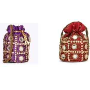 Combo - Designer Embroidered Potli Bag - Purple & Maroon