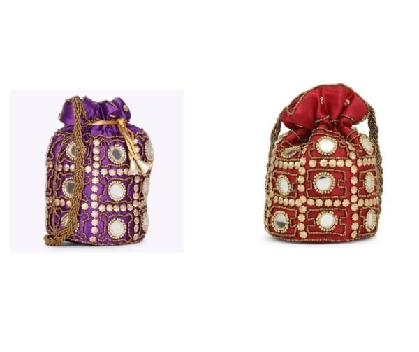 Combo - Designer Embroidered Potli Bag - Purple & Maroon