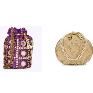 Combo - Designer Embroidered Potli Bag - Purple & Beige