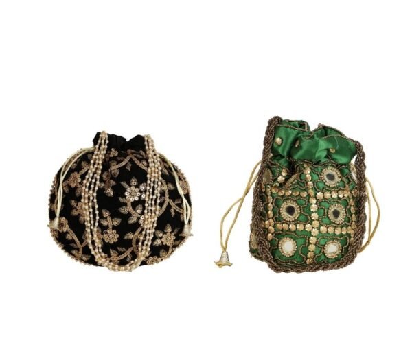 Combo of Black & Black Color Designer Embroidered Potli Bag