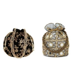 Combo of White & Black Color Designer Embroidered Potli Bag