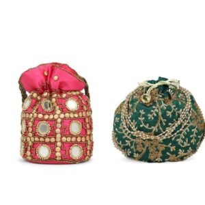 Combo - Designer Embroidered Potli Bag - Red & Green