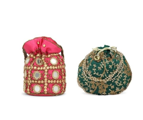 Combo - Designer Embroidered Potli Bag - Red & Green