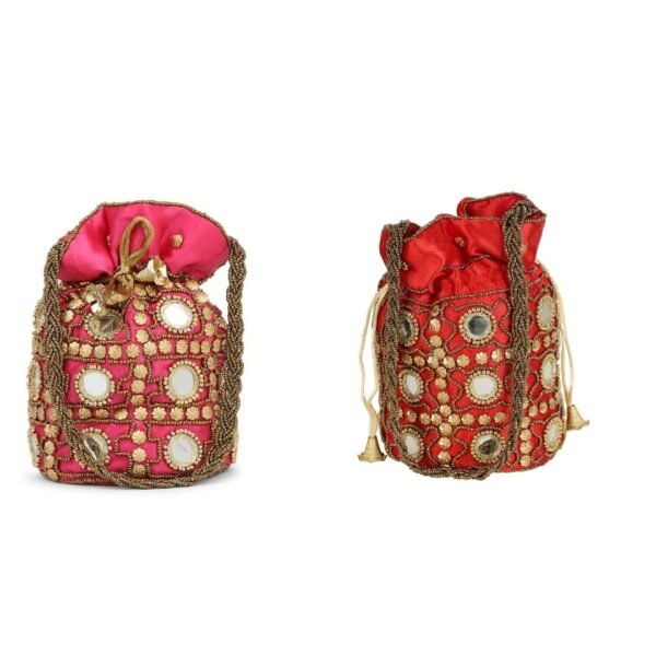 Combo - Designer Embroidered Potli Bag - Red & Red
