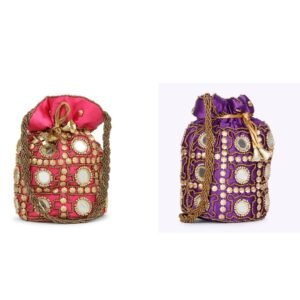 Combo - Designer Embroidered Potli Bag - Red & Purple