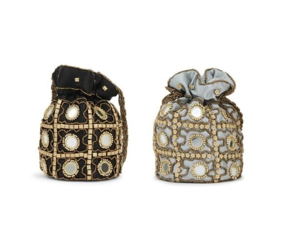Combo of White & Black Color Designer Embroidered Potli Bag