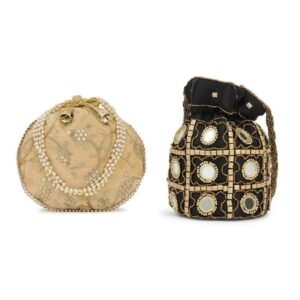Combo of Beige & Black Color Designer Embroidered Potli Bag