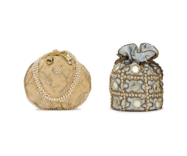 Combo of Beige & Black Color Designer Embroidered Potli Bag