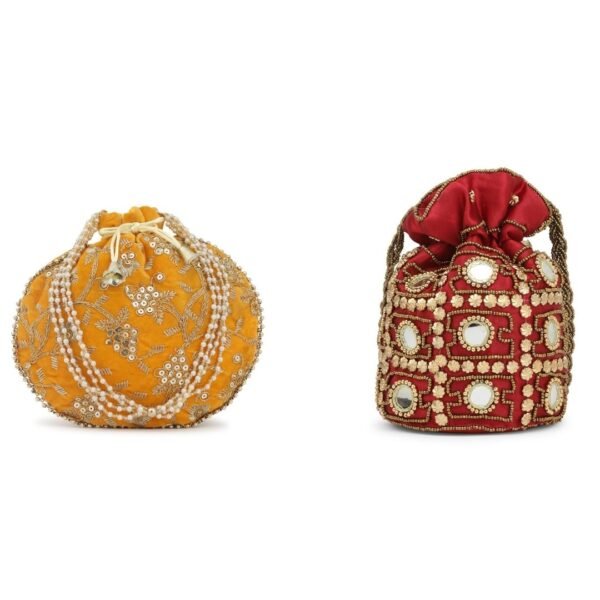 Combo - Designer Embroidered Potli Bag - Yellow & Maroon