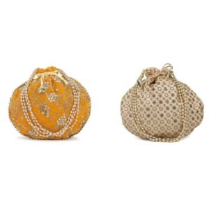 Combo - Designer Embroidered Potli Bag - Yellow & Golden