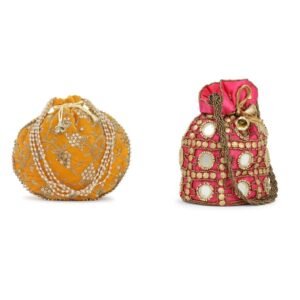 Combo - Designer Embroidered Potli Bag - Yellow & Red