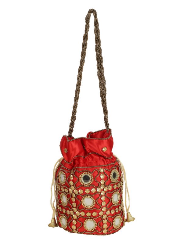 Combo - Designer Embroidered Potli Bag - Red & Red - Image 5