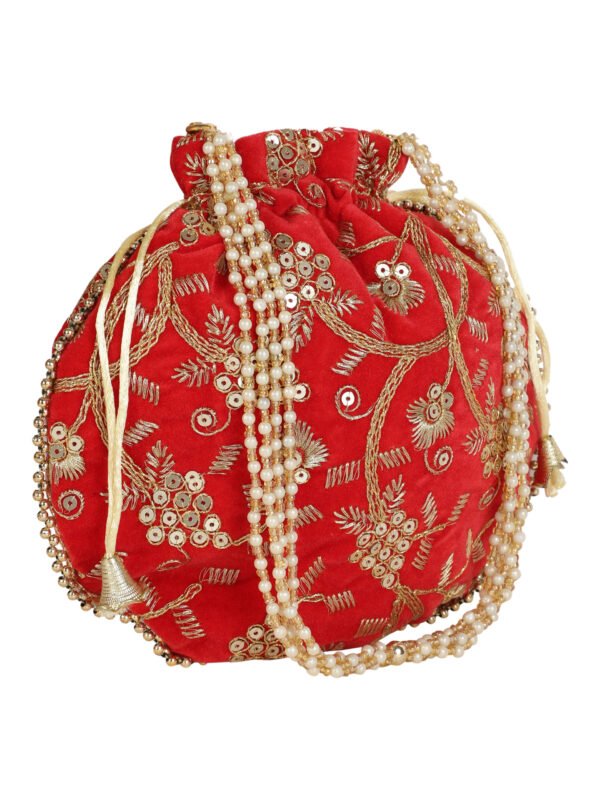 Combo - Designer Embroidered Potli Bag - Red & Red - Image 5