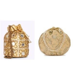 Combo of Gold & Beige Color Designer Embroidered Potli Bag