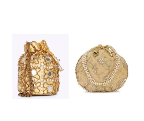 Combo of Gold & Beige Color Designer Embroidered Potli Bag