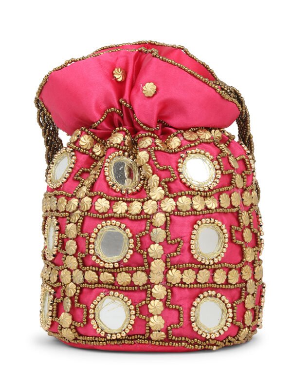 Combo - Designer Embroidered Potli Bag - Yellow & Red - Image 4