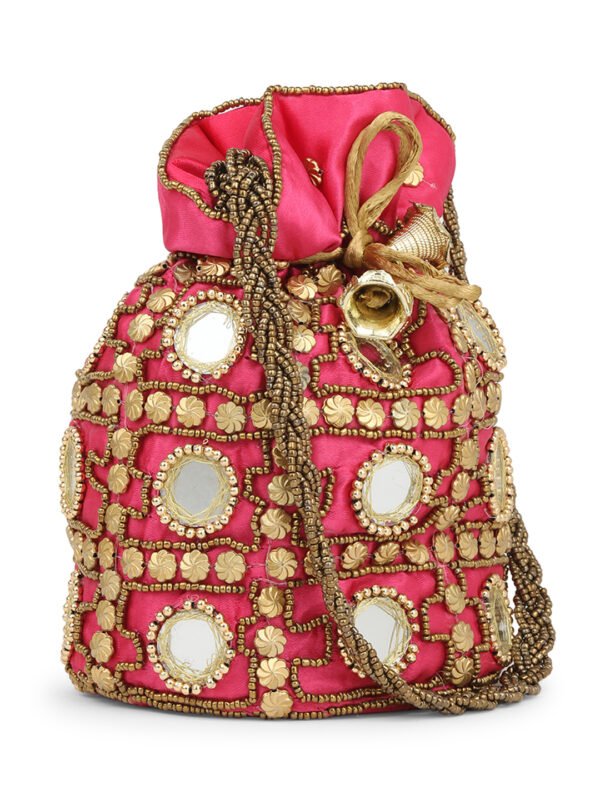 Combo - Designer Embroidered Potli Bag - Yellow & Red - Image 6