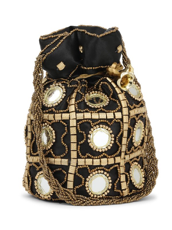 Combo - Designer Embroidered Potli Bag - Golden & Black - Image 6