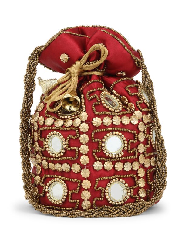 Combo - Designer Embroidered Potli Bag - Yellow & Maroon - Image 5
