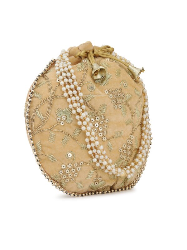 Combo of Beige & Black Color Designer Embroidered Potli Bag - Image 2