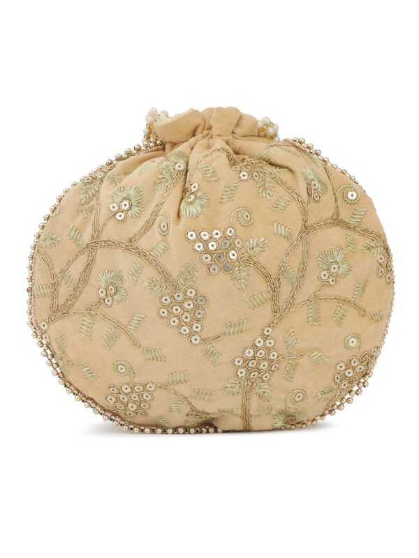 Combo of Beige & Black Color Designer Embroidered Potli Bag - Image 3
