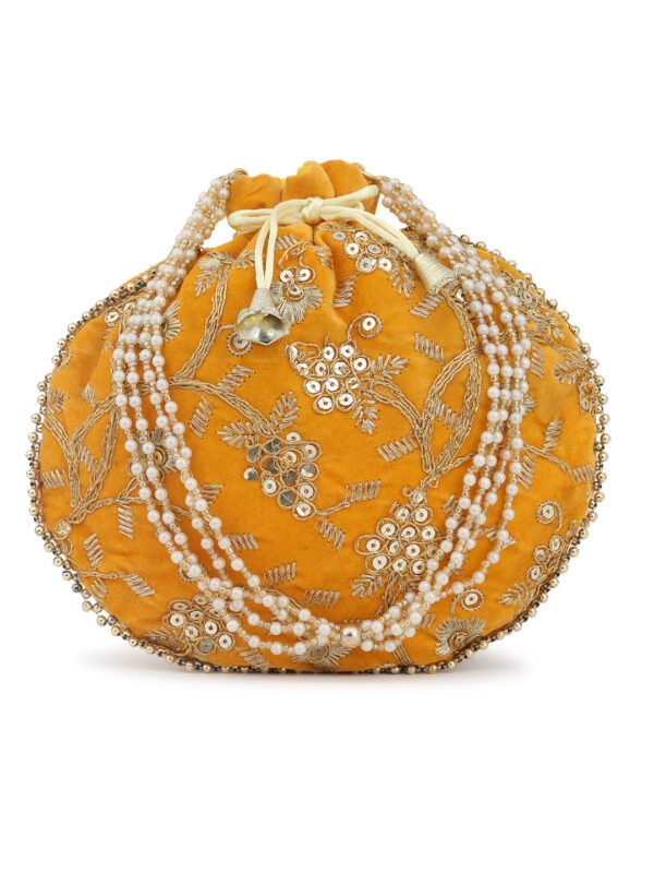 Combo - Designer Embroidered Potli Bag - Golden & Yellow - Image 5