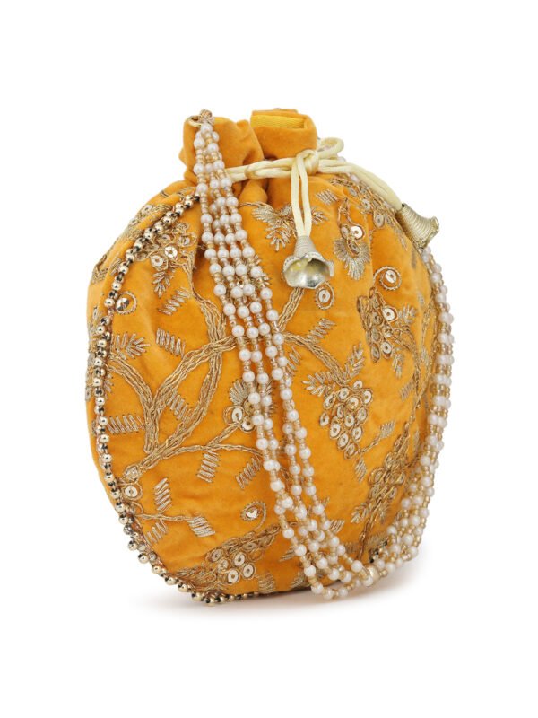 Combo - Designer Embroidered Potli Bag - Yellow & Golden - Image 3