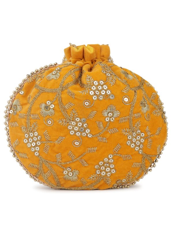 Combo - Designer Embroidered Potli Bag - Yellow & Golden - Image 2