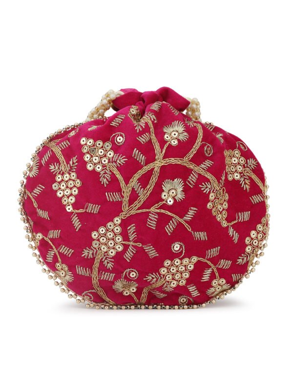 Combo - Designer Embroidered Potli Bag - Red & Pink - Image 6