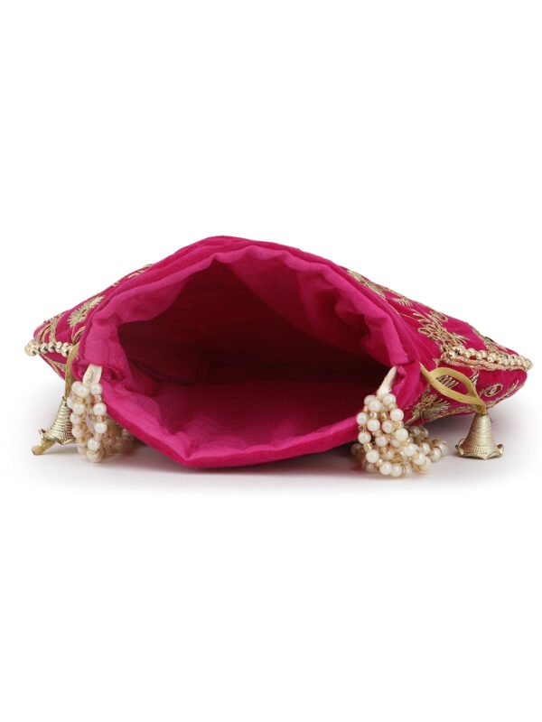 Combo - Designer Embroidered Potli Bag - Red & Pink - Image 5