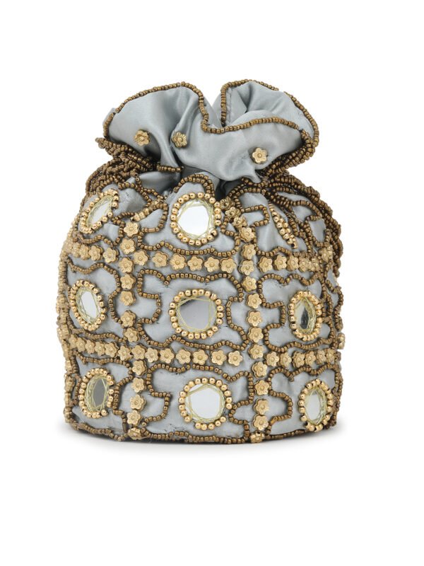 Combo of Beige & Black Color Designer Embroidered Potli Bag - Image 6